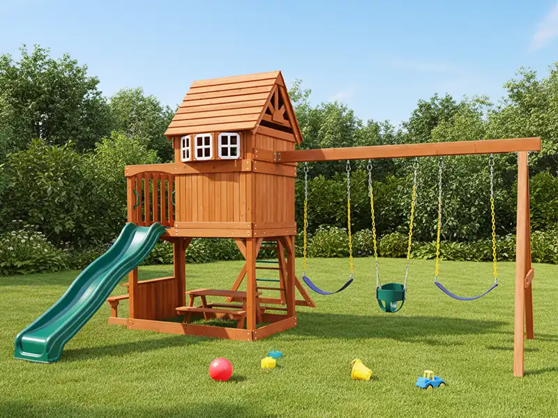 Wooden Backyard Playset with Slide