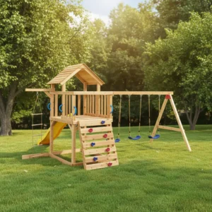 Wooden Swing Set with Slide