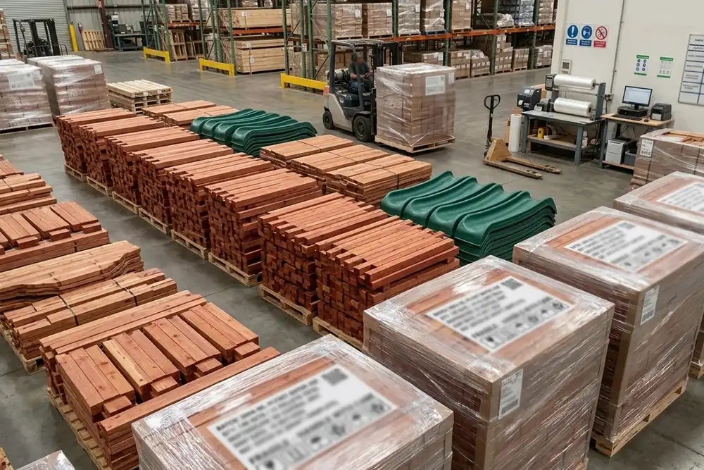 production and packaging of wooden outdoor playset