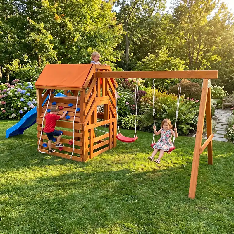wood swing set and slide